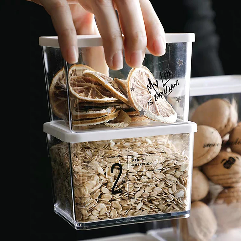 Штабелируемая пластиковая прозрачная банка для хранения пищи герметичная с