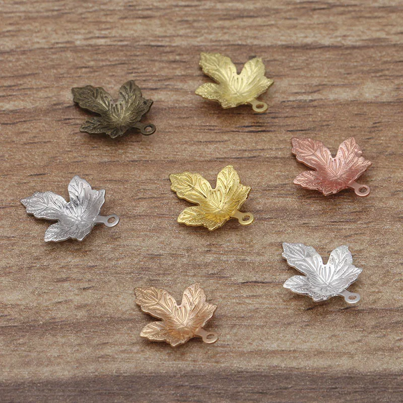 

50Pcs Gold Silver Metal Maple Leaf Pendant Wraps Connectors Charm Findings For DIY Jewelry Making Accessories Materials 12x15mm
