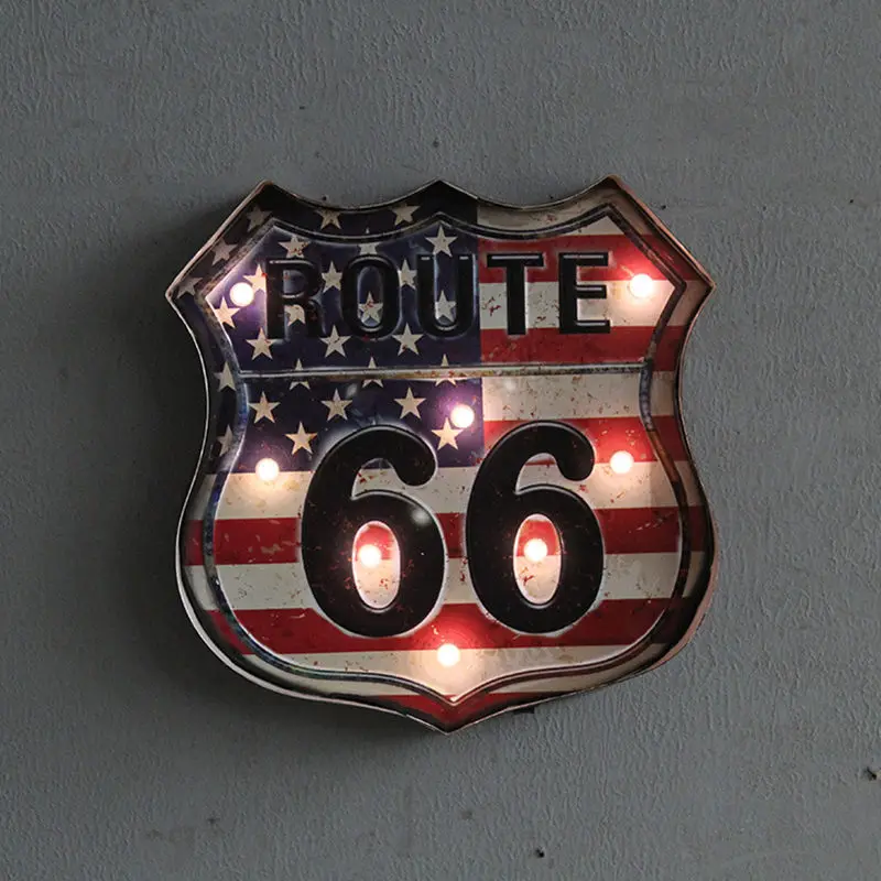 Светодиодные винтажные вывески Route 66 украшение для паба бара металлическая