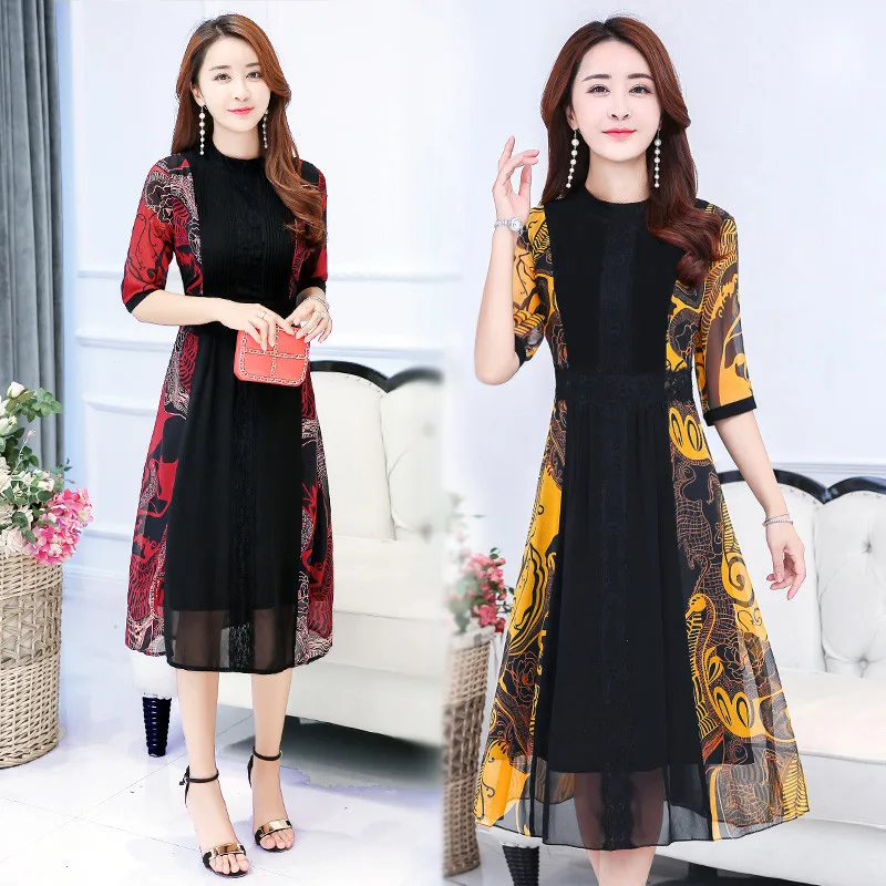 Yellow Retro Summer 2020 Chinese Dress Famale Vintage Women Dresses Large Sizes 5XL Vestidos Mujer FYY647 | Женская одежда