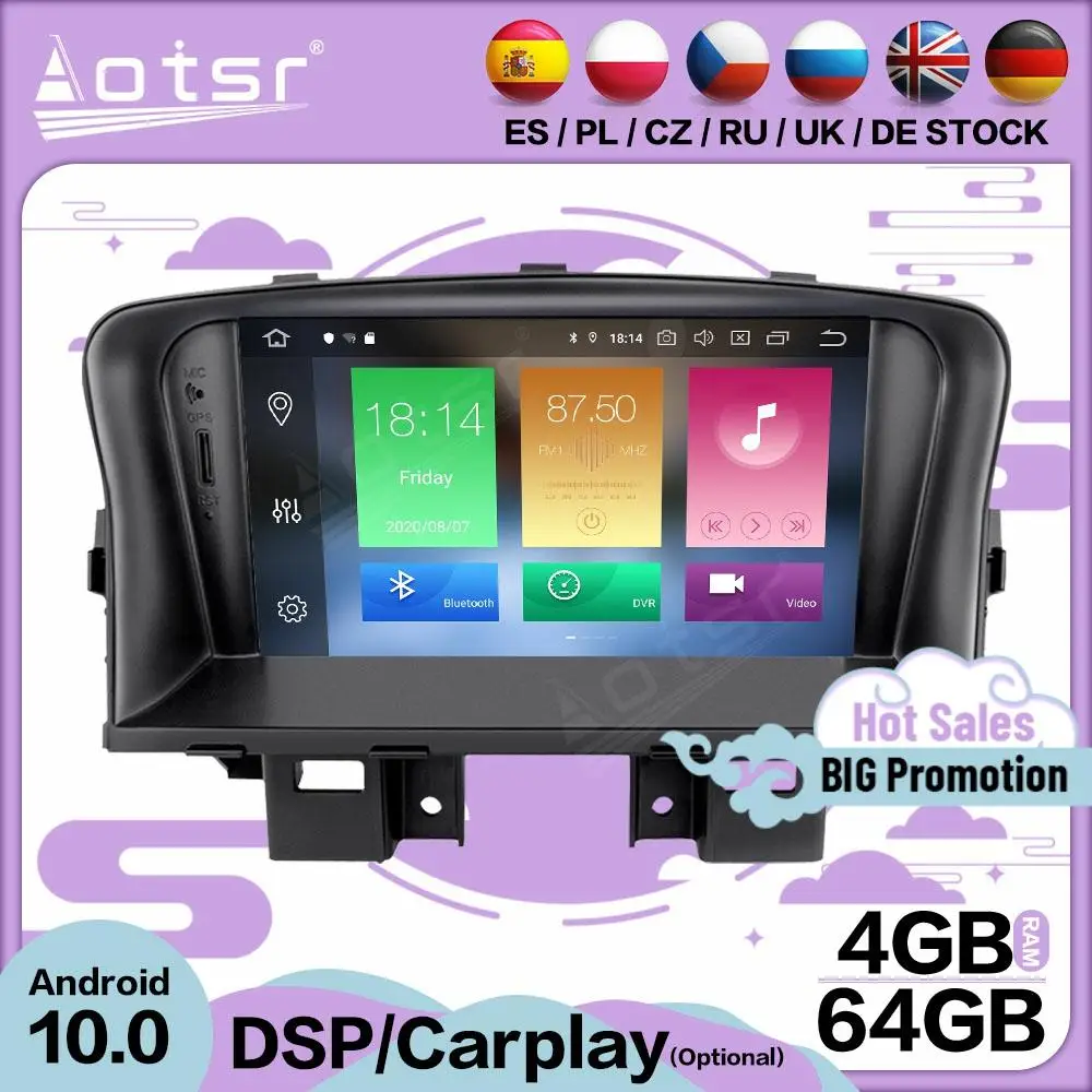 

4 + 64 Гб Carplay Мультимедиа Стерео Android 10 плеер для Chevrolet Cruze 2009 2010 2011 2012 GPS BT аудио радио приемник головное устройство