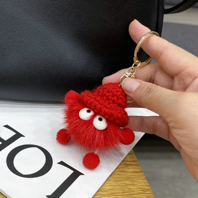 Keychain Fur Big Eyes Long Legs Knit Hat Mink Small Briquette Key Chain Cute Bag Decoration Trinket |