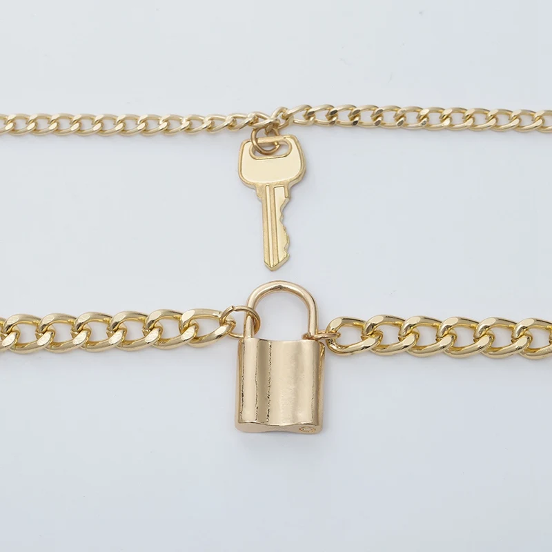 

Key Lock Necklace Double Layer Punk Link Chain Padlock Pendant Necklace Hiphop Women Men Fashion Gothic Jewelry