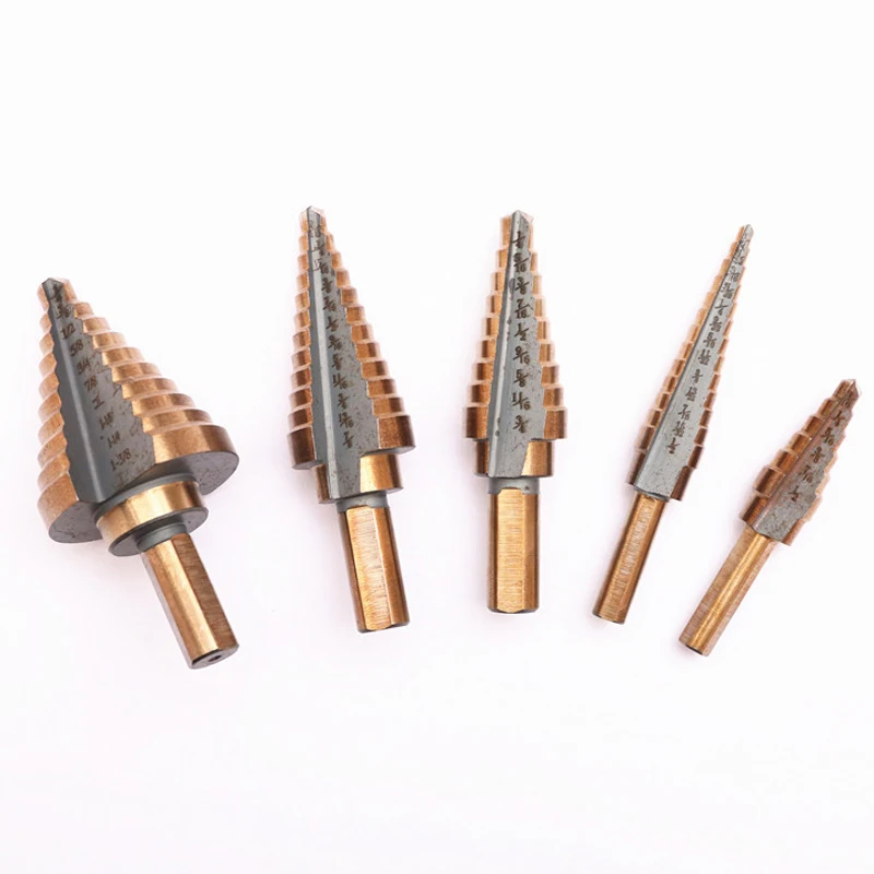 

5pcs HSS Titanium Coated Step Drill Bit Tools for Metal High Speed Steel Wood Hole Cutter Cone Drill Triangle Handle