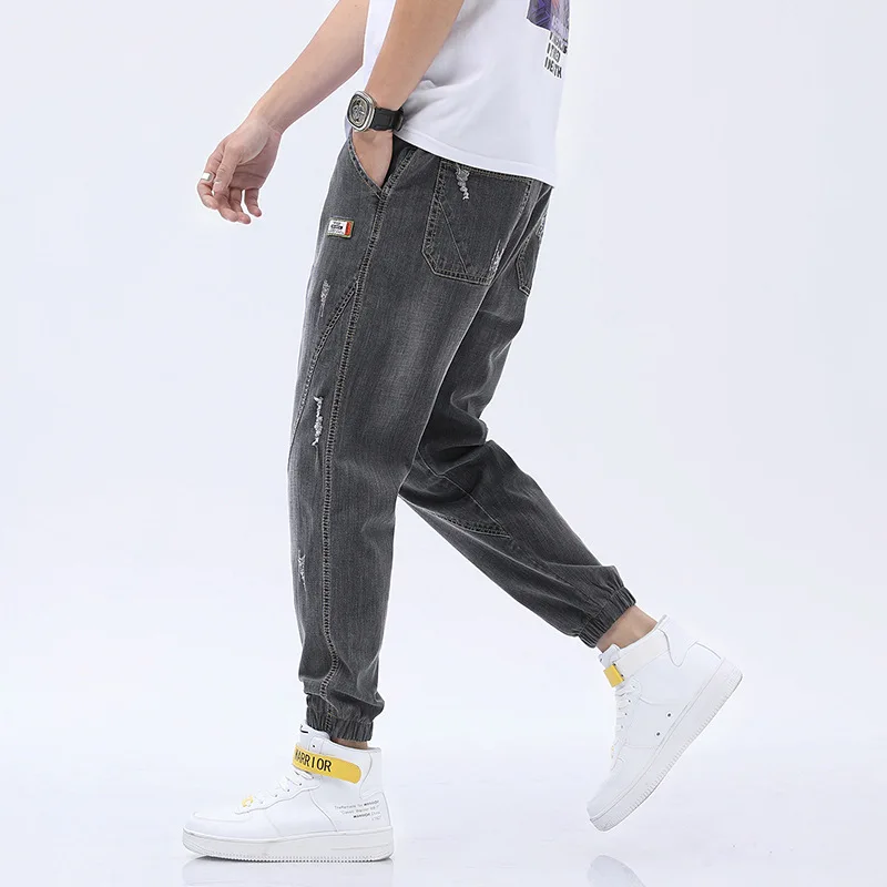 

Stretch Jeans Mens Slim Denim Trousers Men New Style Korean Casual Elastic Tie Ankle Length Pants For Men Fashion Baggy Trousers