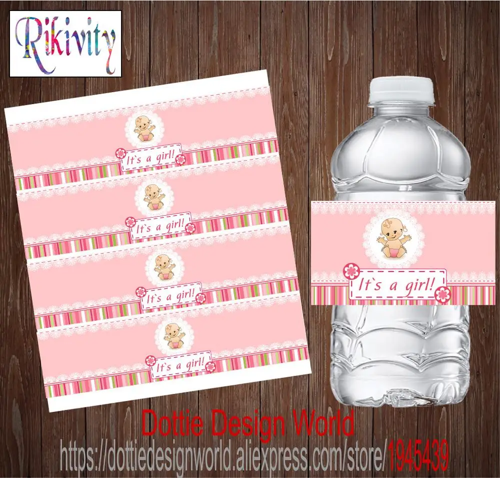 Пользовательские этикетки для бутылок с водой It's A Girl Baby Shower винные
