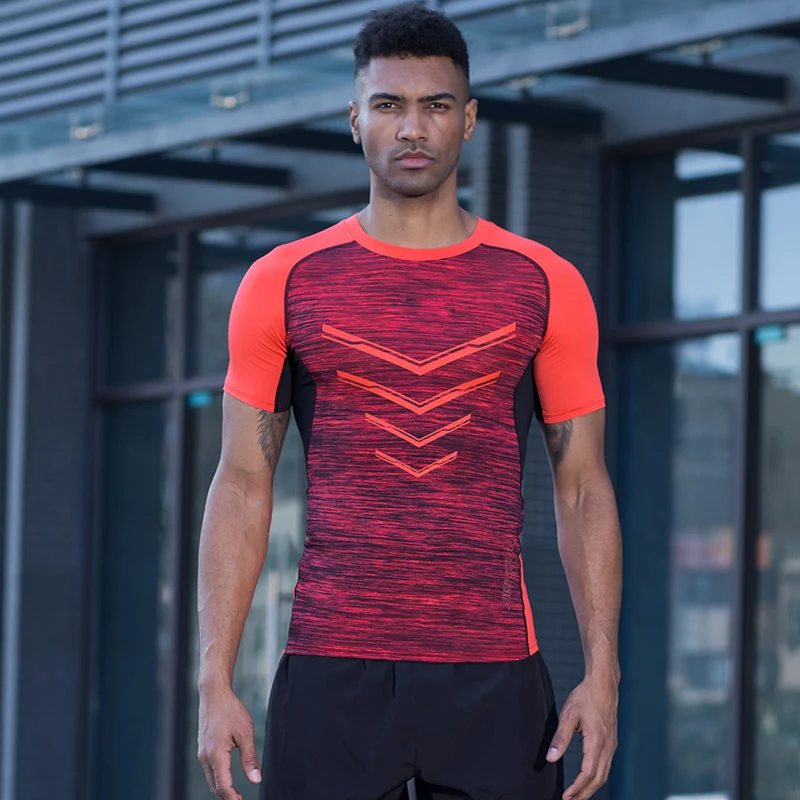 Быстросохнущие Компрессионные Мужские футболки с коротким рукавом футболка для
