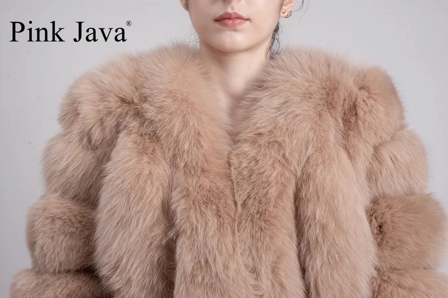 Розовая java QC8128 новое поступление женская зимняя шуба из натурального Лисьего меха горячая распродажа большой мех длинный рукав