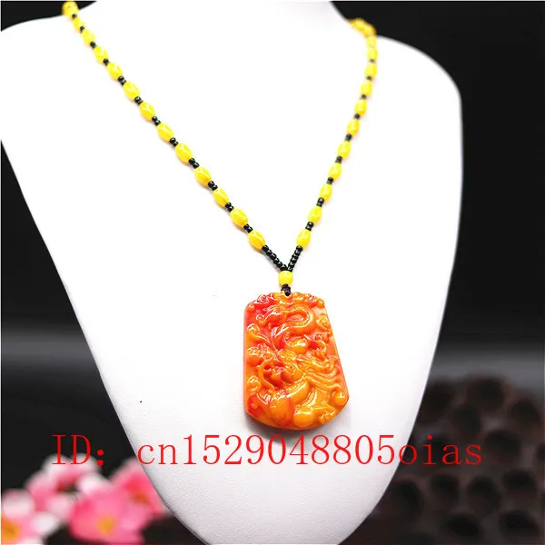 Натуральный красный желтый Нефритовый камень Дракон ожерелье из бисера