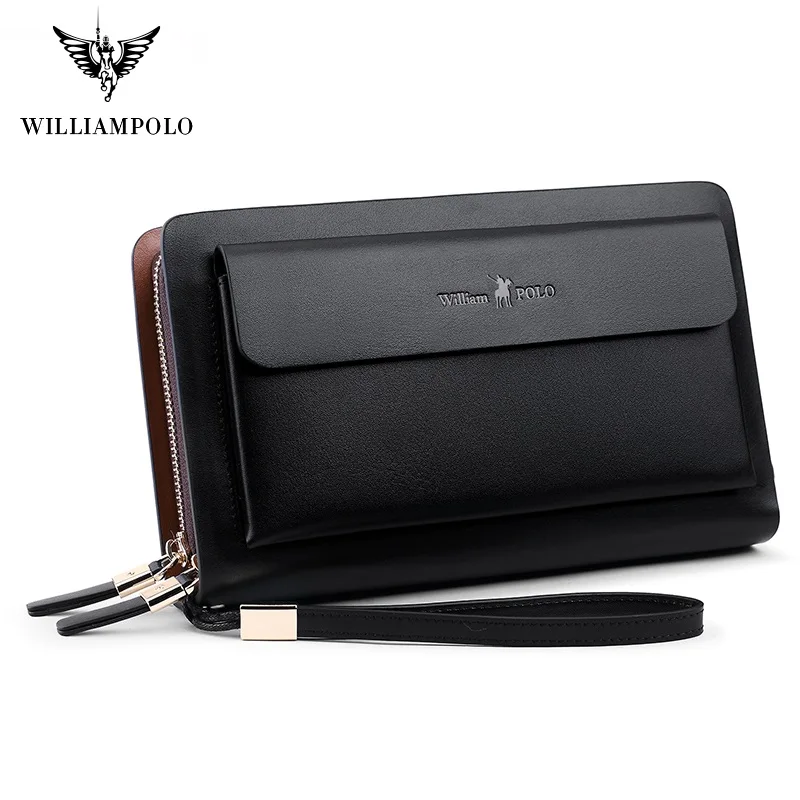 Люксовый бренд WilliamPolo кожаные кошельки мужские длинные на молнии Дизайнерские