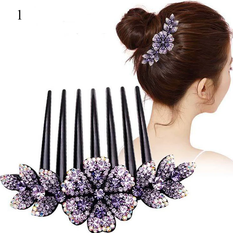 

Crystal Rhinestones Flower Hair Combs Clip Vintage Hairpins Bridal Wedding Headdress Women Hair Accessories Disk Headwear