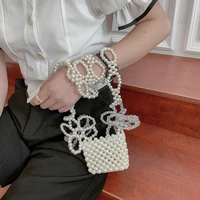 fashion women butterfly pearl handbag handmade beaded evening bags mini pearl clutch bags for party beach bags