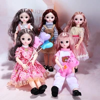 12 inch bjd doll 16 3d real eyes long wig cute makeup dress up fashion casual clothes princess dress toys for girls gifts diy