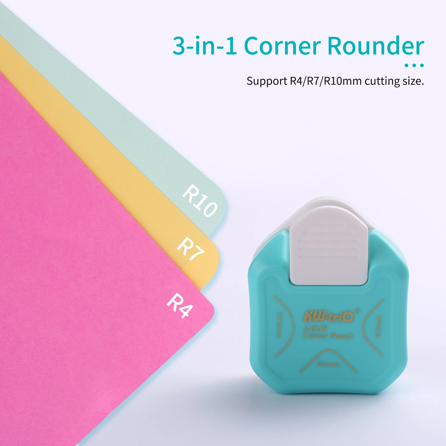 

KW-trio 3-in-1 Corner Rounder Punch R4/R7/R10mm Round Corner Trimmer Cutter for Card Photo Paper Laminating Pouches