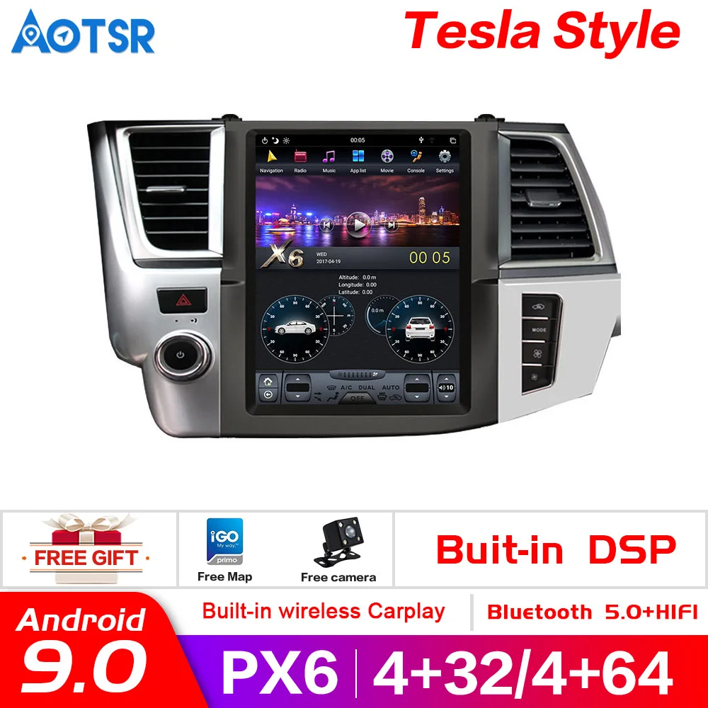 

Android 9.0 GPS Navigation Radio DVD Player for Toyota Highlander 2014-2018 Video Player Stereo Headuint Built in Carplay dsp