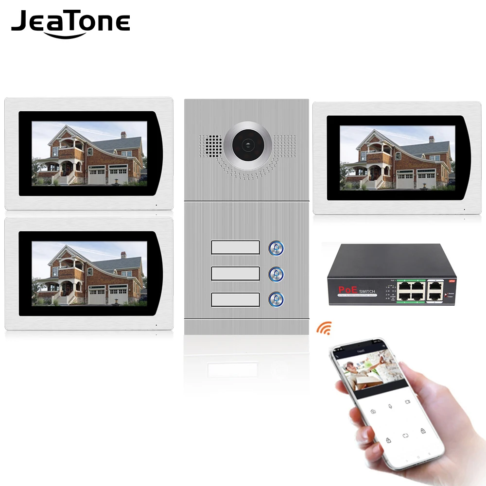 

Jeatone WiFi SIP Video Door Phone Intercom System Video Doorbell 7'' Touch Screen for 3 Floor Apartment/8 Zone Alarm Support APP