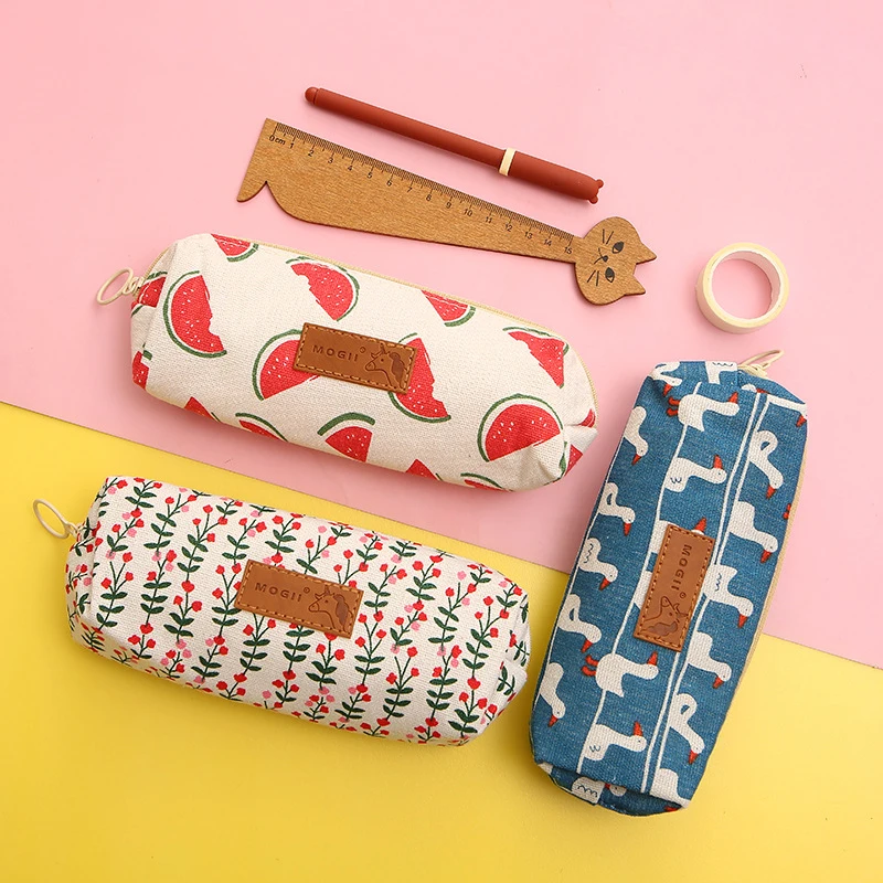 

Kawaii Fruit Print Pen Pencil Case Bag Cartoon Canvas School Stationary Receive Black Tools Makeup Pouch Cosmetics Case