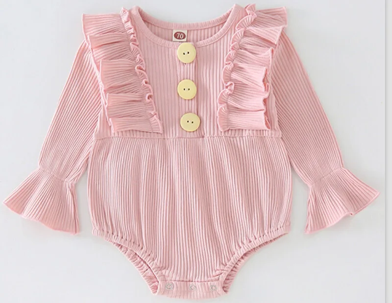 

Pudcoco 0-18M Bodysuit Baby Girls Flare Long Sleeve Ruffles Button O-Neck 4 Solid Color Casual Leotard Clothes Outfit