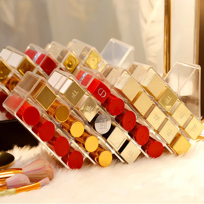 

36 Grids Lipstick Holder Storage Box Transparent Acrylic Makeup Organizer Cosmetic Shelf Desktop Dressing Table Fishtail Style
