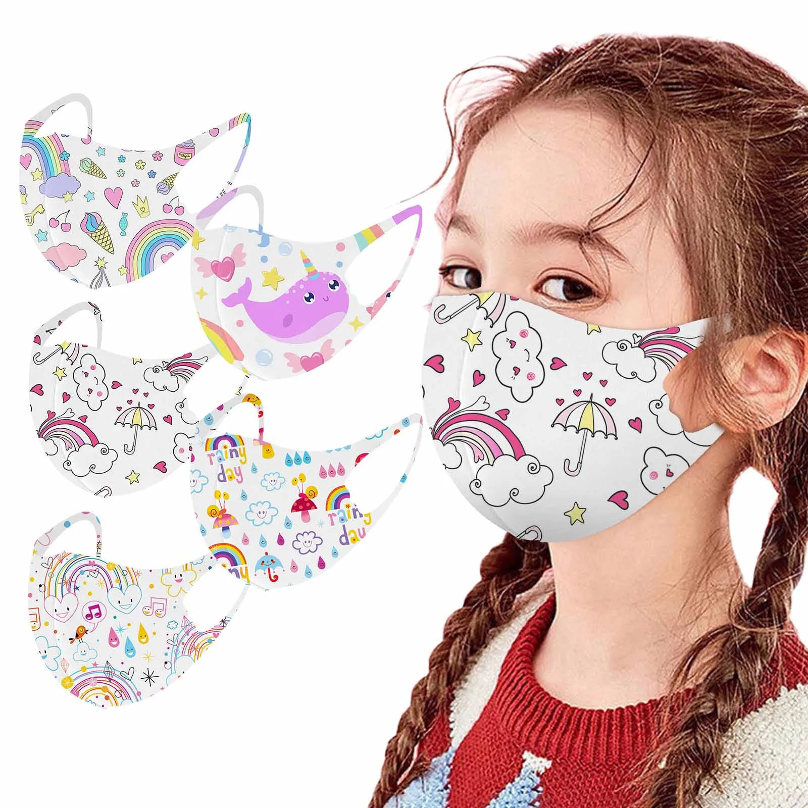 Маска детская многоразовая моющаяся с принтом радуги 5 шт. | Красота и здоровье