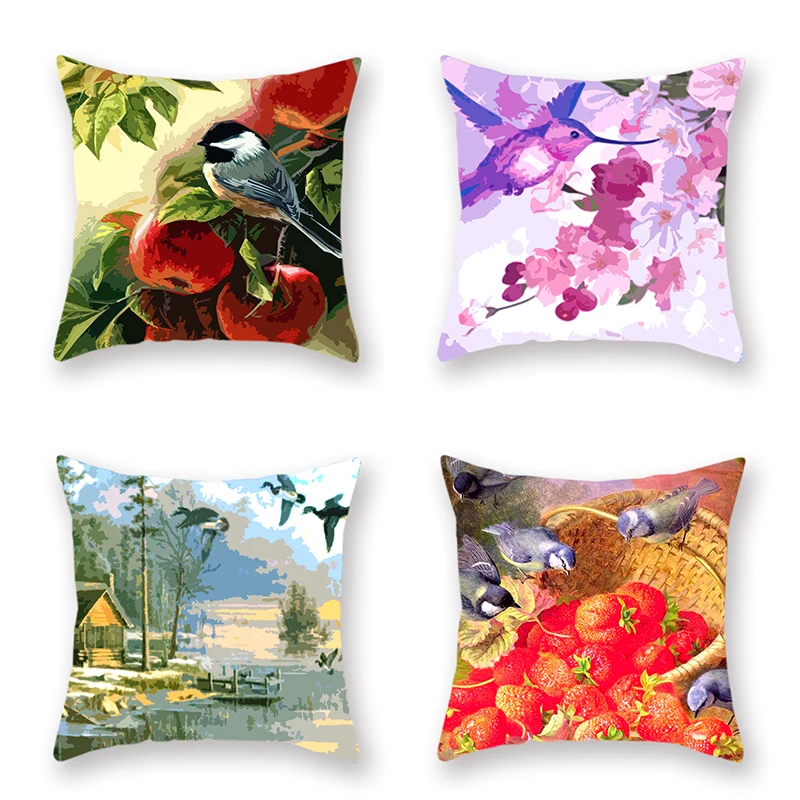 4 шт. наволочка для подушки льняные или полиэфирные цветы птицы красота Печать