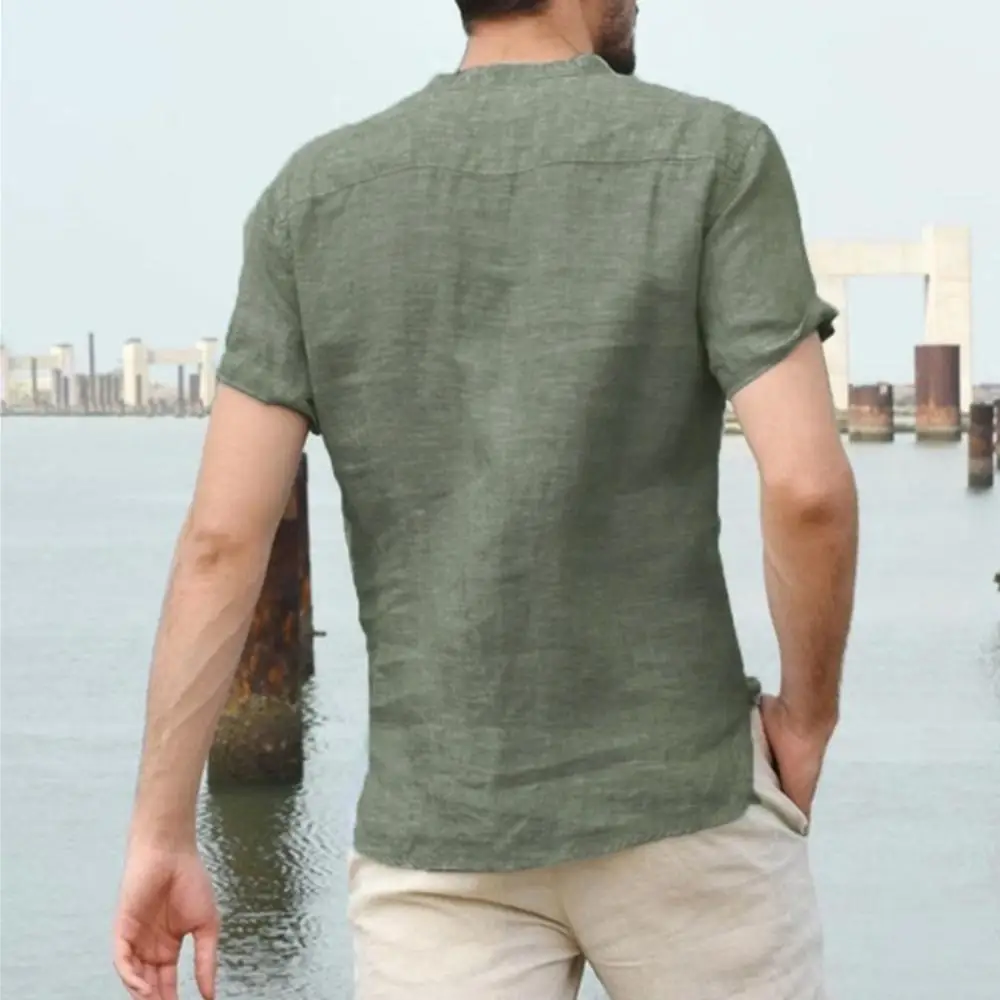 

2020 New Mens Spring Summer Casual Shirt Short Sleeve Cotton Linen Shirts Men Loose Collar Button Shirt silk Chemise Homme