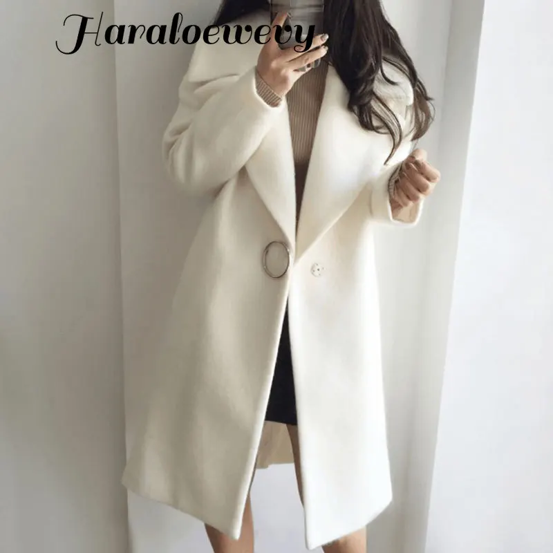 New Thin Wool Blend Coat Women Long Sleeve Turn-down Collar Outwear Jacket Casual Autumn Winter Elegant Overcoat Leisure