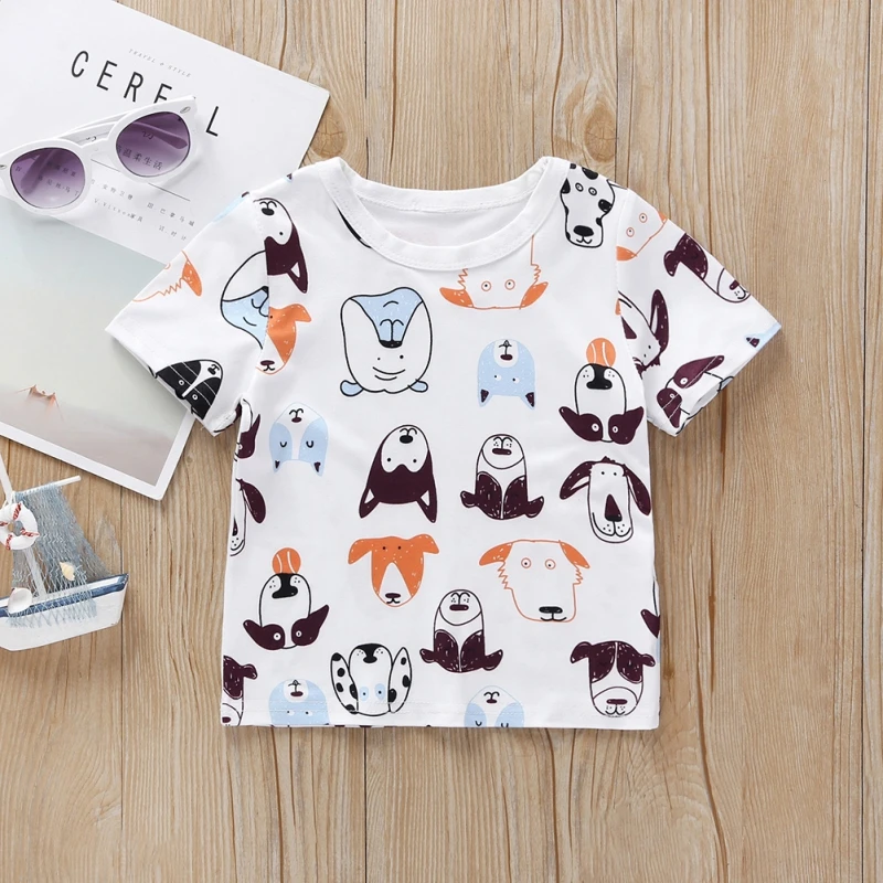 

Summer Baby Boys T-shirt Newborn Boys Short Sleeve Cartoon Animal Print Tops Pure Cotton Tops Infant o neck shirtss