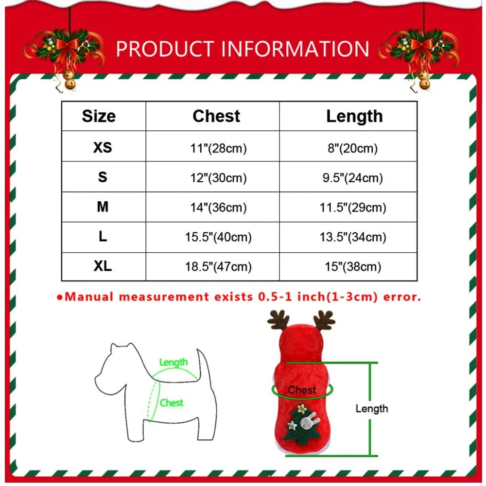 

Christmas Dog Costume Cat Clothes Christmas Puppy Pet Costume New Year Puppy Dog Clothing Chihuahua Pet Winter Warm Outfit