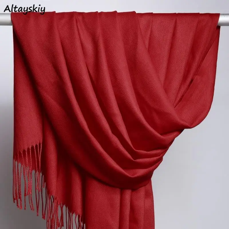 

Scarves Women Solid Simple Cashmere Scarf Harakuku 2020 New Students Tassel Pink Warm Soft Womens Girls Female Warps All-match