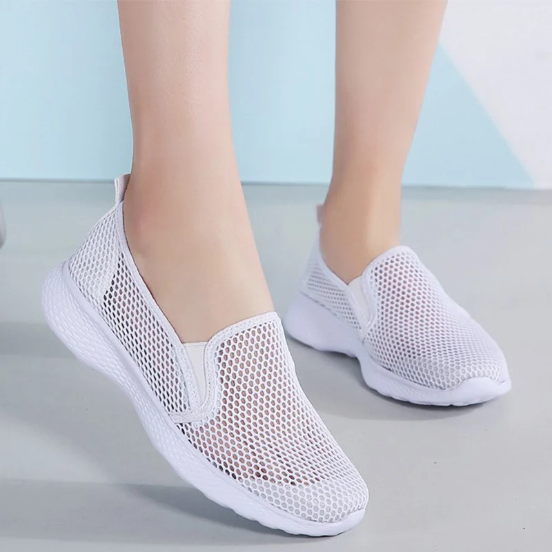 

Women Mesh Sneakers Breathable Hollow out Outdoor Walking Shoes Ladies Slip On Casual Comfort Flats Female Zapatilla Summer 2021