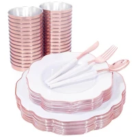 60pcs white hot stamping plastic plates with disposable tableware with knife fork spoon and cup suitable for wedding party