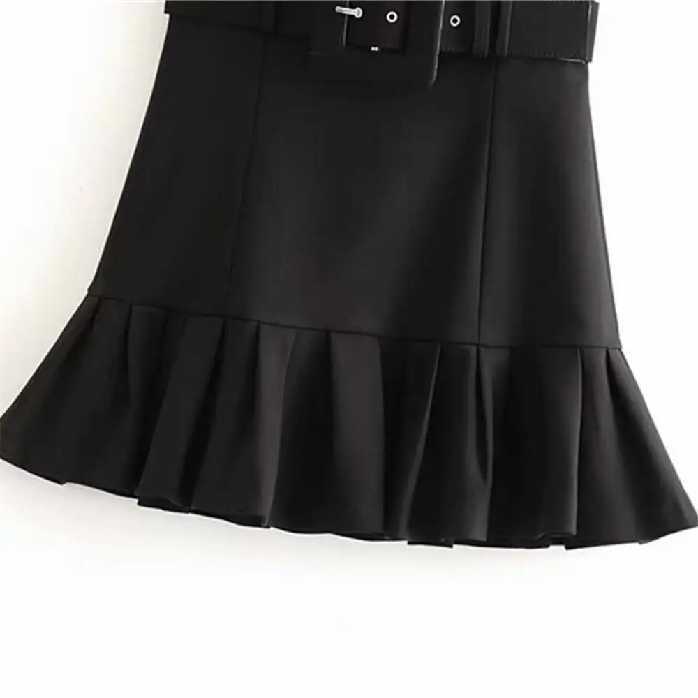 

Za women's new fall 2019 Vintage high waist with belt pleated hem short skirt small pleated hem mini skirt 0200423800