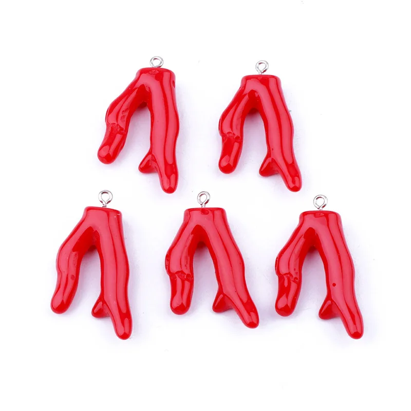 

10pcs Miniature Red Coral Resin Cabochon With Hook DIY Jewelry Earrings Pendant Charms Resins Characters Scrapbook Accessories