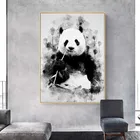 Милый Панда Ест бамбуковое Искусство Холст Картина на стену декоративная картина для гостиной постеры с животными и печать домашний декор