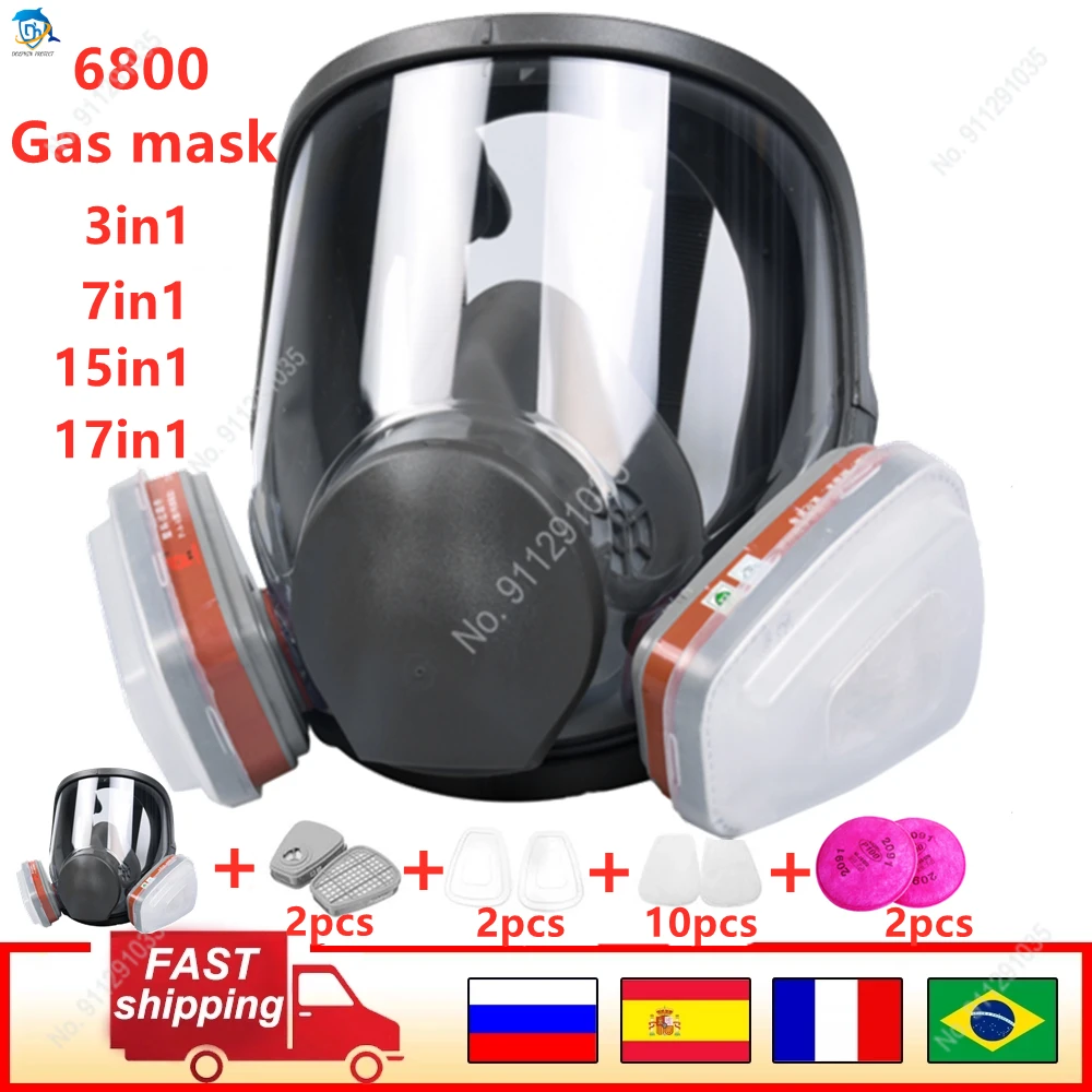 SJL 3/17PCS Protection Safety Respirator Gas Mask same For 6800 Painting Spraying Full Face Facepiece | Безопасность и защита