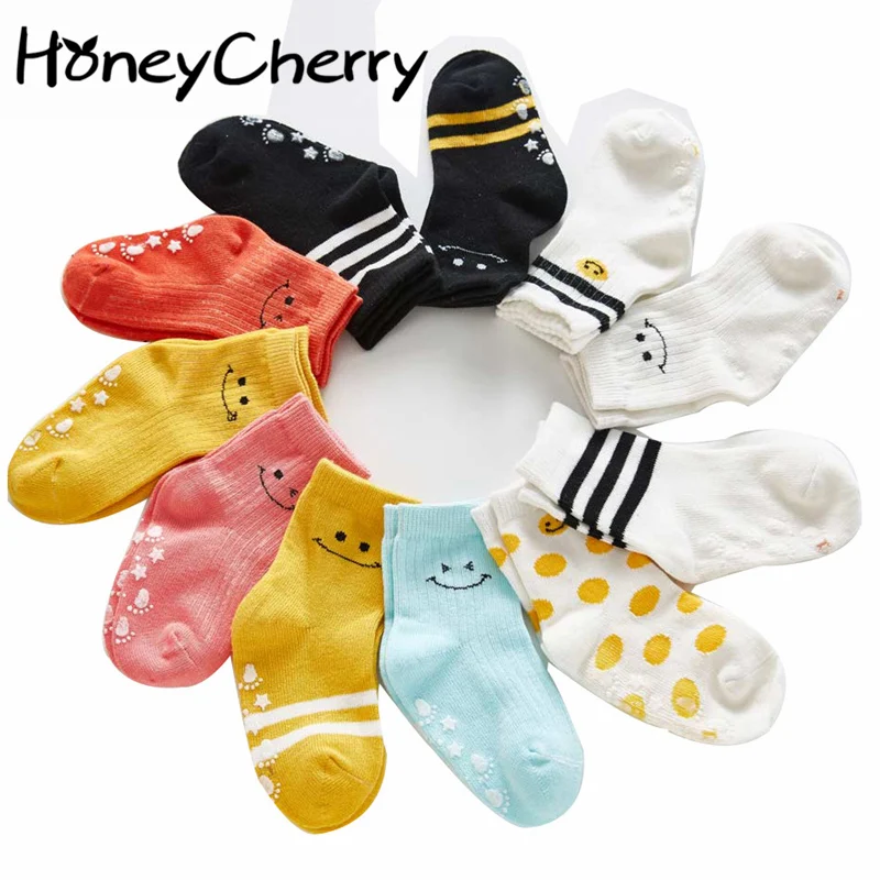 

Children's Socks Boys And Girls Baby Short Tube Half White Black Yellow Red Jacquard Smile sock