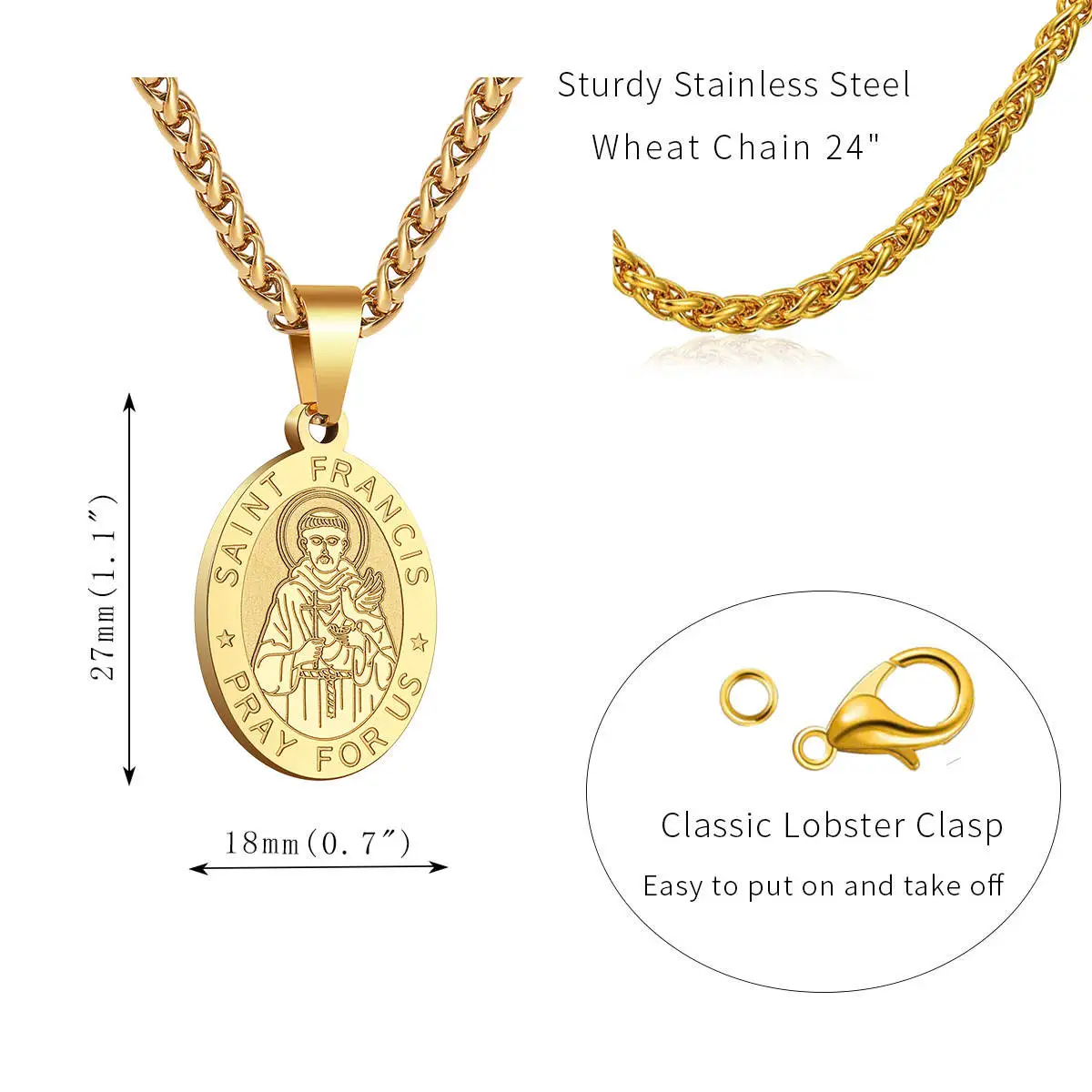 

Men's Stainless Steel Necklace Amulet Saint Francis Pendant Catholic Fashion Jewelry