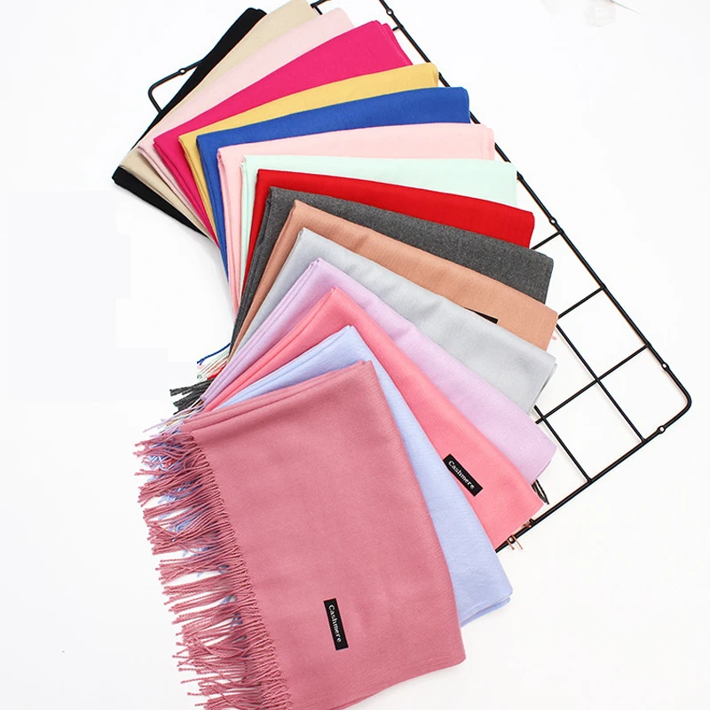 Женские кашемировые шарфы с кисточками Осенний мягкий однотонный теплый длинный