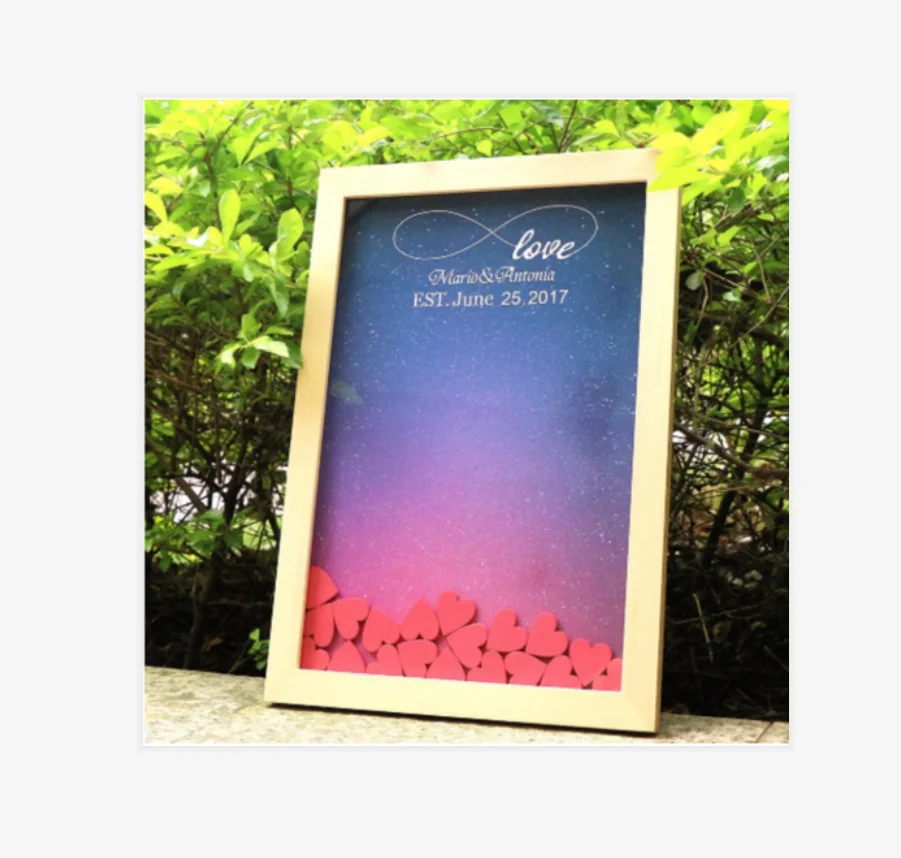 Уникальная свадебная книга с деревянной рамкой на заказ 3D сердцами милые