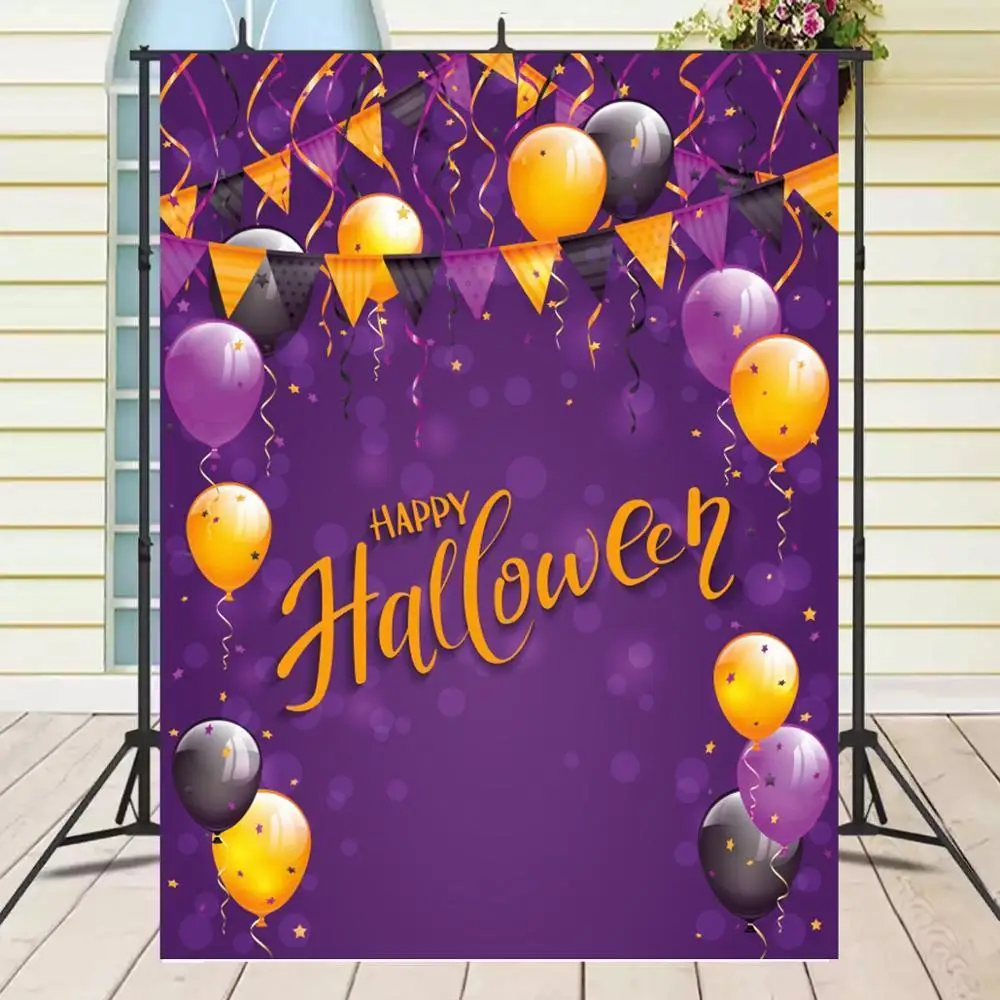 

Happy Halloween Purple Black Balloon Decoration Backdrops Kids Trick Or Treat Game Theme Party Backgrounds For Photo Decor