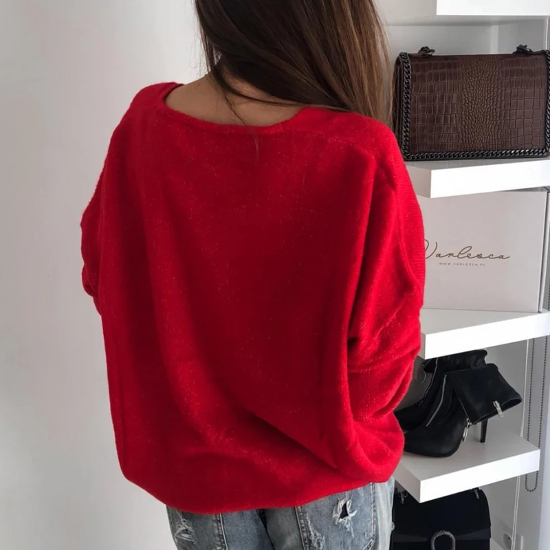 ELSVIOS 3XL Sexy Hollow Out V-neck Knitted Sweater Women Autumn Long Sleeve Candy Basic Tops Loose Ladies Sweaters and Pullovers | Женская