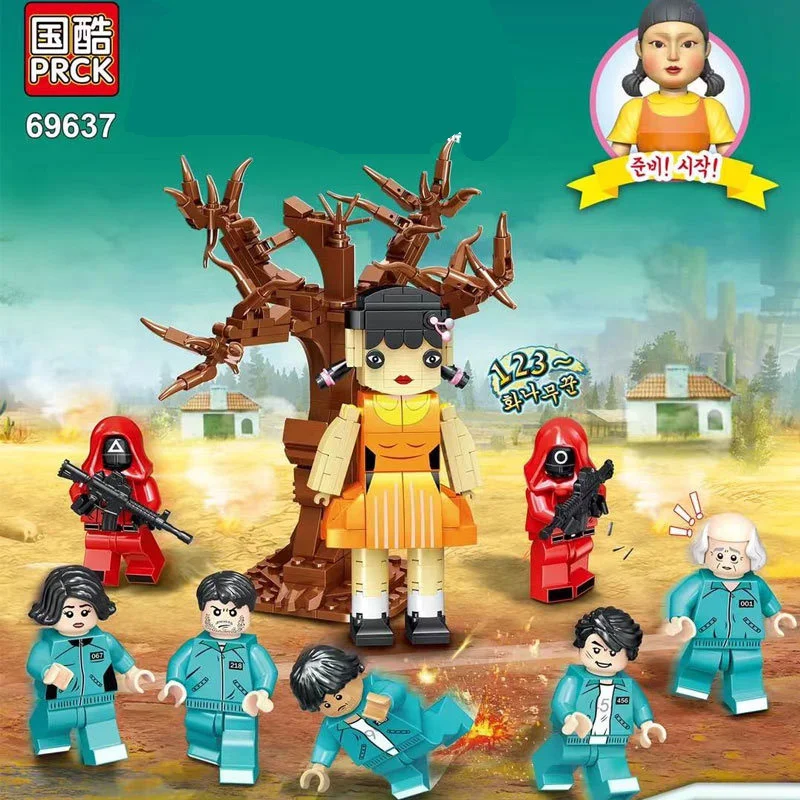 

Строительные блоки из Кореи игра кальмар, совместимые с блоками Lego, игра кальмар 123, деревянные мужские фигурки, микро-строительные блоки