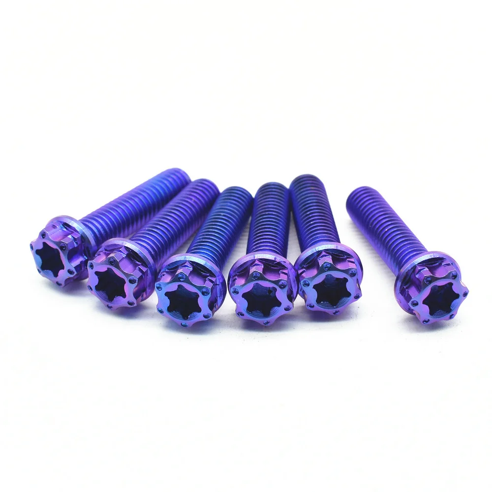 6 шт. титановые болты M6X25mm DIY MTB Горелые синие фиолетовые цветные полые фланцевые