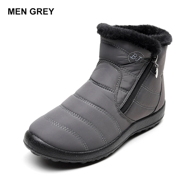 men grey Merkmak/Новинка года; Зимняя мужская обувь; модные теплые зимние ботинки; нескользящие водонепроницаемые ботильоны; однотонные ботинки для пар; большие размеры - Цвет: men grey