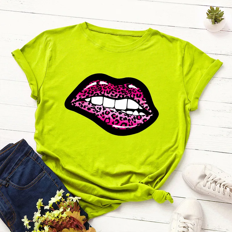

Plus Size S-5XL Tshirt 2020 Funny Sexy Red Leopard Lip Print Women T Shirts Harajuku Short Sleeve Cotton Tees Tops Woman Clothes