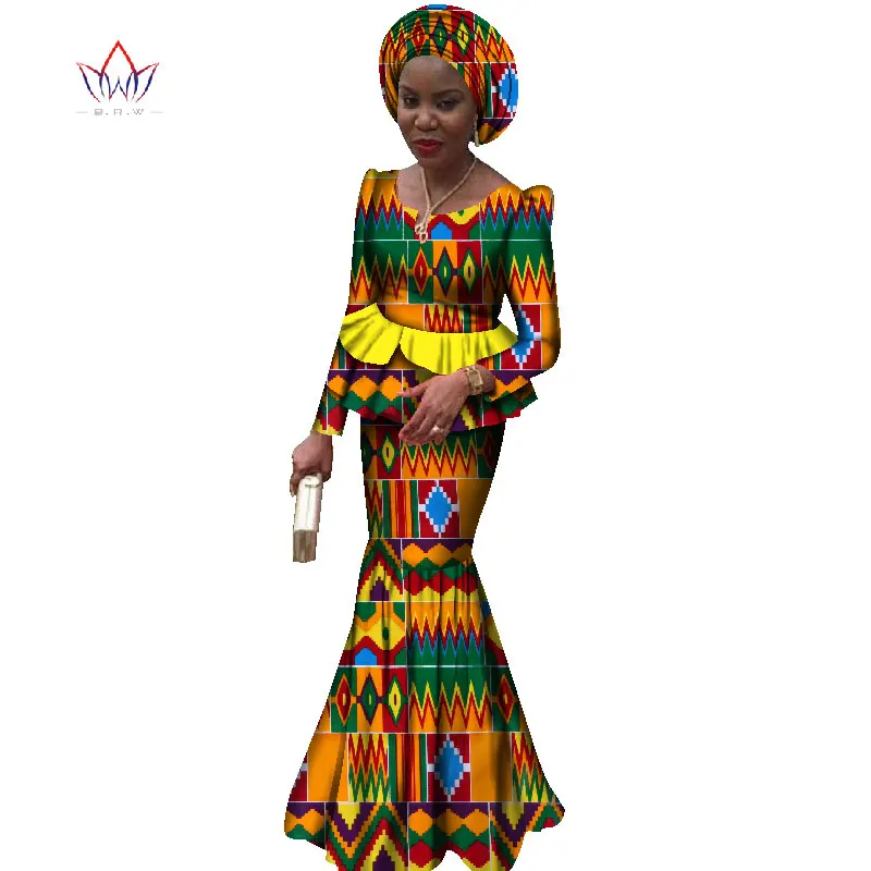 

2021 New african dresses for women 2 pieces suit african traditional clothing dashiki robe femmes print cotton wax BRW WY1863