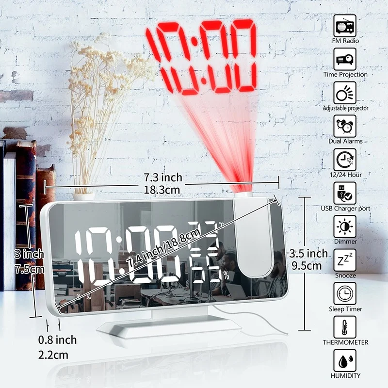 

FM Radio LED Digital Smart Alarm Clock Watch Table Electronic Desktop Clocks USB Wake Up Clock with projection Time Snooze
