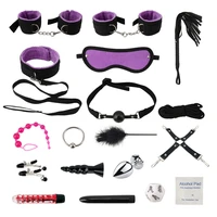 18pcs sexy leather plush bdsm set sex bondage kits sex games whip gag handcuffs sex toys for couples exotic accessories