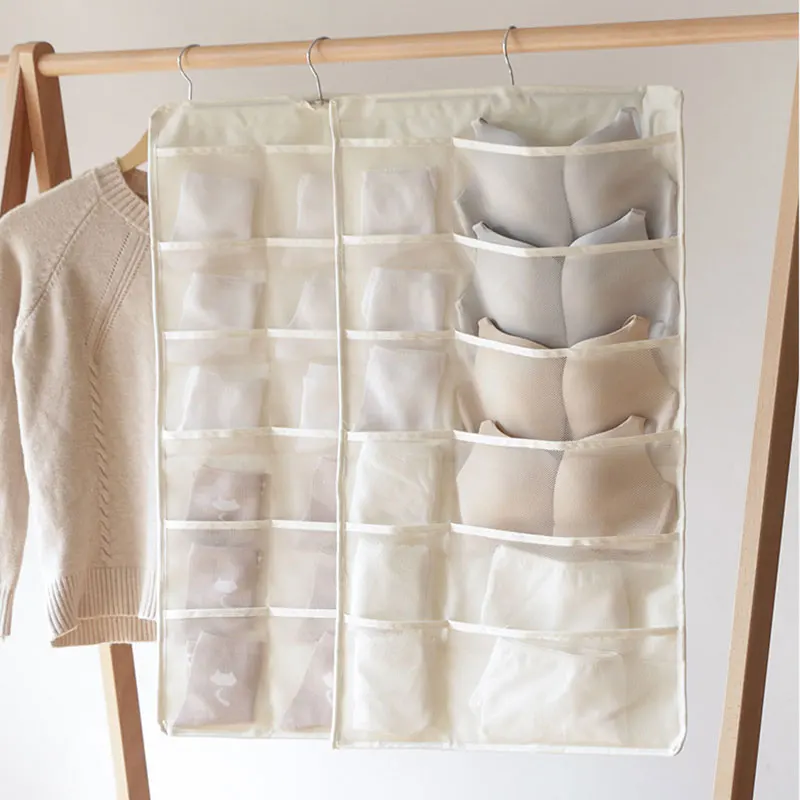 

Складная подвесная сумка для хранения нижнего белья, бюстгальтеров, носков, несколько карманов, двусторонний Органайзер, домашний настенны...